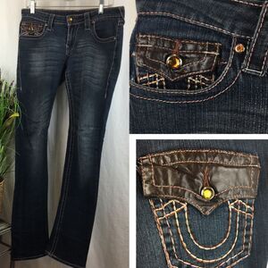 True Religion Ricky Pleather Jewel Embellished Straight Leg Jeans 29